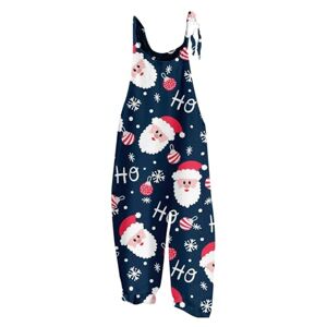 Generic Jumpsuits For Women Casual Dungarees For Women Women's Sweet Christmas Print Vintage Suspenders Rompers And Jumpsuits For Women (11-Blue, M)
