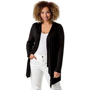 Roman Curve Women Waterfall Front Jersey Cardigan - Ladies Spring Everyday Summer Evening Vacation Work Holiday Long Sleeve Smart Casual - Black - Size 22