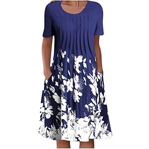 Summer Dresses for Women Summer Casual T Shirt Dresses Short Sleeve Swing Dress Floral Printed Shift Tunic Dress Loose T-Shirt Mini Dress Casual Pleated Flowy Short Beach Sundress with Pockets