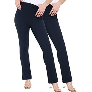 kraftd Ladies Bootleg Trousers Women Boot Cut High Rise Ribbed Pull On Work Bottoms Elasticated Waist Pants (Pack of 2) Navy