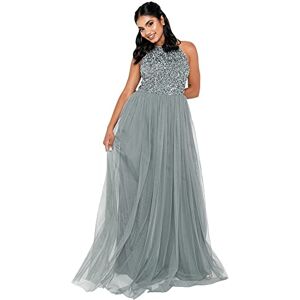 Maya Deluxe Women's Ladies Bridesmaid Maxi Dress Halter Neck Sequin Embellished Prom Graduation Wedding, Misty Green, 18