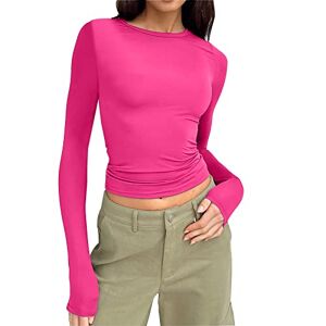 Generic Générique Women's Long Sleeve Round Neck T-Shirt Glue Shirt, Hot Pink #3, XS