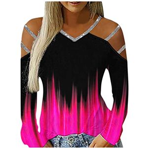 Briskorry Women's Sexy Off Shoulder Long Sleeve Shirt Oversized Colour Gradient Print Tops Glitter Casual Loose Long Sleeve Shirt Tunic Long Sleeve Shirt Tops Elegant Long Sleeve Shirt Blouse