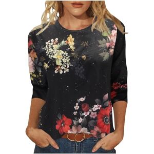 Generic 3/4 Sleeve T Shirts for Women UK Round Neck Floral Print Tops Ladies Summer Loose Fit Casual Blouse Dressy Going Out Tunics Black