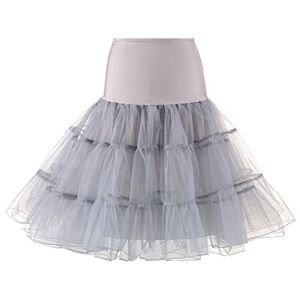 Tulle Skirt Petticoats For Under Dress Underskirt Ruffle Skirt Puffy Mesh 50S Petticoat Vintage Retro Elastic Waisted Hoop Skirt Underskirt For Wedding Bridal Petticoat Plain A-Line Mini Skirt Grey