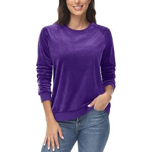 MAGCOMSEN Women's Velour Sweatshirts Long Sleeve Crew Neck Jumpers Soft Warm Sweater for Women, Purple, XL