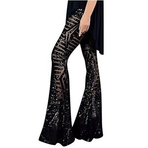 oglccg Fashion Sequins Flare Pants Womens Trouser Elegant High Waist Pants Flared Trousers Light Weight Straight Fit Stretchy Trousers Disco Party Club Metallic Pants Plus Size 8-16 Black