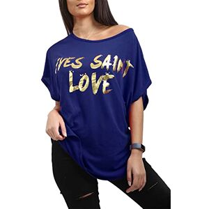 Be Jealous Fashion Star Womens Baggy Batwing One Shoulder Printed Summer T Shirt Top YVES Saint Love Print Navy M/L (UK 12/14)