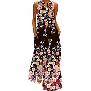 Valentines Day Midi Dresses for Women UK Women Summer Casual Sleeveless Print V Neck Maxi Loose Dress Boho Beach Long Sundress with Pockets Evening Dresses for Women UK