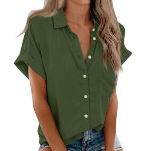 Yours Clothing Plus Size Custom T Shirt,Football Shirts Womens Short Sleeve Shirts Solid Color Casua Button Down Blouse Tops with Chest Pocket Summer Hawaiian Shirts T-Shirt Tops for Women Women's Tops(Army Green,XL)