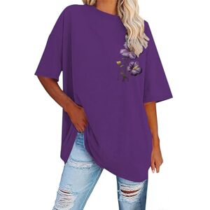 CreoQIJI es Glitter Top Women's Crew Neck Short Sleeve Plus Size Loose Casual Tunic Crew Neck Soft Blouse Sports Shirt Women's Short Sleeve Loose, purple, Large