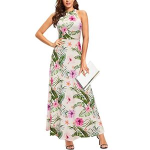 STYLEWORD Women's Floral Print Sleeveless Off Shoulder Elegant Summer Dress Ladies Halter Neck Maxi Long Dress(Floral 40,XL)