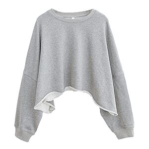 Amazhiyu Women's Cropped Hoodie,Pullover Long Sleeve Crop Tops, Crewneck Oversize Fit for Fall Spring Grey,Medium