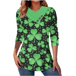 2024 St.Patrick'S Day T Shirt Big Deals Clearance Women St Patricks Day Sweatshirt V-Neck Green Blouse Ireland Irish Lucky Shamrock Pullover Long Sleeve Buttons Tops Tees Casual 3D Printed Jumper Ladies Saint Patricks Day Clothes Top