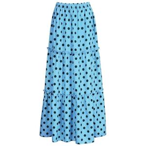 GerRit Skirt Women High Waist Skirt Loose Ruffled Long Pleated Skirts Elegant Female Streetwear-blue-l