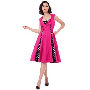 1950s Dresses for Women UK Vintage Rockabilly Retro 1940s 50s Style Sleeveless Spliced Floral/Polka Dots A Line Swing Midi Skater Dress Cocktail Party Evening Prom Gown Plus Size B#Hot Pink L