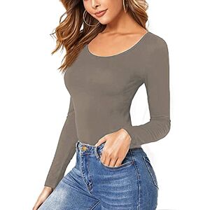 STAR FASHION Women Ladies Long Sleeve Round Neck Plain Top Stretchy Casual T Shirts Basic Slim fit Tee Tops UK Size 8-10 - Mocha