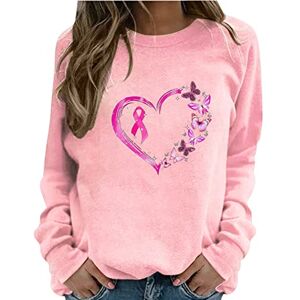 Womens Crewneck Sweatshirts Breast Cancer Awareness Long Sleeve Shirts Pink Ribbon Love Heart Graphic Tops T Shirts Ladies Casual Fitting Lightweight Pullover Blouse