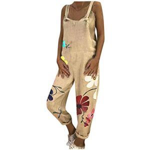 Binggong Jumpsuit Women's Summer Long Linen Look Bib Overalls Retro Summer Trousers Romper Baggy Trousers Romper with Pockets small Yellow2