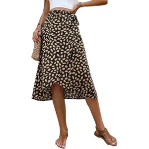 FXSMCXJ Satin Skirt Women's Casual Print Long Skirt High Waist Split Skirts Summer-dark Apricot-xl