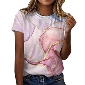 Clodeeu Women's Floral Print T Shirts Short Sleeve Crewneck Tops Summer Casual Blouse Tees for Daily Work Vacation Pink