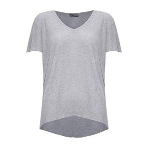 Fashion Star Womens Short Sleeve Baggy V Neck Hi Lo T Shirt V Neck Light Grey X-Small (UK 6)