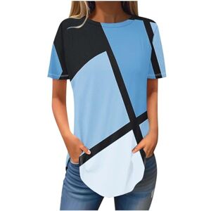 PRiME Summer Tops for Women UK Crew Neck Short Sleeve Ladies Tops Longline Fashion Print Casual Clothes Blouses Loose Pleated Swing Henley T Shirts Pullover Basic Tops