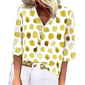 PRiME Angxiwan Summer Tops for Women UK Women's Polka Dot Print V Neck Pullover T Shirt Casual Three Quarter Sleeve Top Polyester T Shirt Women Womens Plus Size Clothing UK Yellow