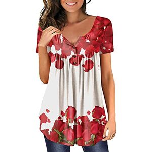 Briskorry Women's Summer Casual Short Sleeve Flowing Blouse Tops Flowers Printed Pleated T-Shirt For Women Oversize Pleated Blouse Summer Tops Long Shirt Summer Shirts