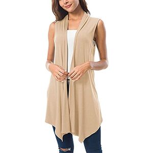 Women's Long Sleeveless Cardigan Sleeveless Front Open Long Vest Cardigan Waterfall Jacket Coat Open Vest Maxi Waterfall Jacket Coat for Spring Summer, khaki, L