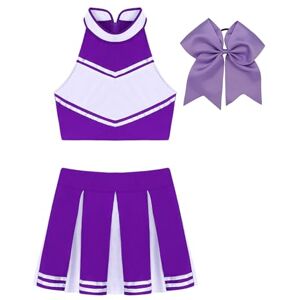 iiniim Cheer Leader Outfit for Women Musical Uniform Sleeveless Crop Top+Mini Pleated Skirt+Bowknot Headwear 01Purple S