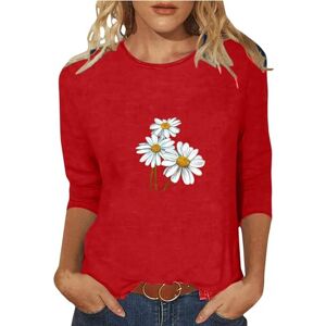 Elegant Summer Tops For Women Uk Summer Tops Women Womens 3/4 Sleeve Tops Cute T Shirts for Women UK Casual Crewneck Summer Cotton Tunic Tops Loose Fit Daisy Graphic Printed Blouse Shirts Ladies Spring Summer Tshirts UK