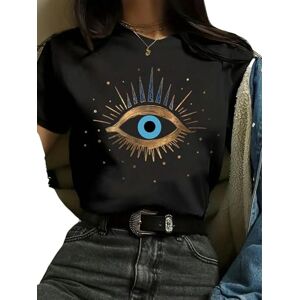 YDRABFLE Women'S Short-Sleeved Tops Women'S Eye Print Short Sleeve T-Shirt-Fq0161W Black-Xs
