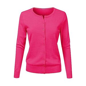 Gothic Halloween Costume Women Cocila Women's Long Sleeve Open Front Cardigans Women's Round Neck Cardigan Knitted Long Sleeved Large Yards Loose Solid Color Short Sweater Jacket Cardigan Loose Cardigans for Women (Hot Pink, L)
