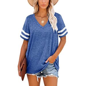 Aokosor T Shirts for Women V Neck Striped Sleeve Summer Tops Casual Loose Tee Blue Size 22-24