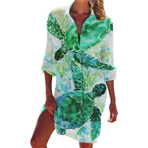 CUTeFiorino Blouse Party Women's Long Shirt with Seaside Print and Pockets Checked Blouse Women, Green, XL