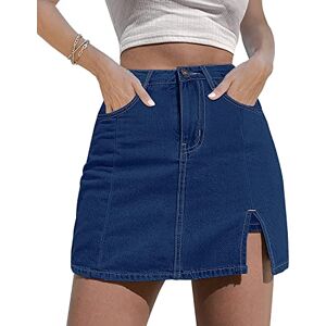 SMENG Women's Denim Mini Skirt Side Slit High Waisted Stretchy Jean Skirts for Women Dark Blue Size 6/8/S