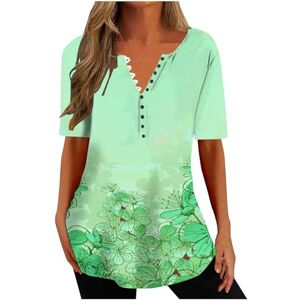 Haolei Womens Tunic Tops UK Clearance,Long Length Ladies Tunic Tops for Leggings Button Down Shirt Floral Print Summer Tops Casual Short Sleeve Blouses Henley V Neck T Shirts Size 8-16