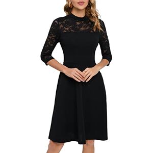 HOMEYEE Women's Elegant 3/4 Sleeve Floral Lace Rockabilly Swing A-line Cocktail Dress A368 (S, Black)