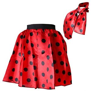 Women's Large Red & Black Rock N' Roll Polka Dot Skirt & Scarf Set - 50's Rockabilly Style Costume for Fancy Dress & Hen Nights