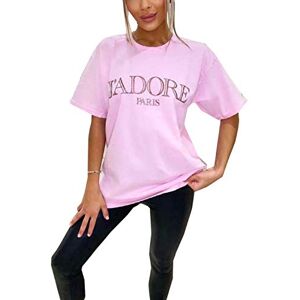 Metluq Ladies Jadore Print Short Sleeve Oversized Tee Shirt Top Womens New UK 8-18 (Pink Jadore, UK 12-14)