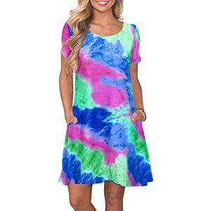 YMING Ladies Long Shirt Dress Summer Dress Casual Tie-dye Dress ZR-Blue 5XL/ UK 24