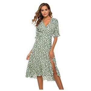 Janly Clearance Sale Womens Casual Dress, Womens Summer V Neck Holiday Print Dress Ladies Half Sleeve Party Beach Dress for Holiday