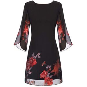 GRACE KARIN Ladies Casual Elegant Split 3/4 Sleeve Chiffon A-Line Dress Crew Neck for Party Slim Fit Black Floral L