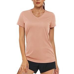MAGCOMSEN Ladies V Neck T-Shirt Quick Dry Short Sleeve Sports Summer Tops Lightweight Breathable Tee Shirts Apricot