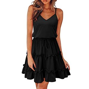Newshows Summer Dresses for Women UK Strappy Dress Floral Beach Casual Dress for Holiday Vacation Party(Black, XX-Large)