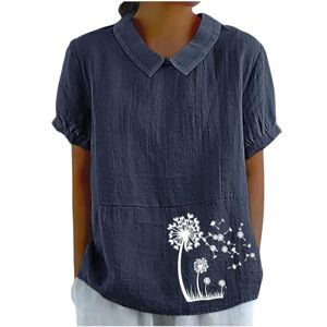 Amazon Essential Women Shirts Lightning Deals My Recent Orders Placed by Me Summer Linen Tops for Women UK Casual Dandelion Print Shirts 2024 Dressy Short Sleeve Lapel Neck Blouses Ladies Solid Oversized T-Shirts Going Out Blouses