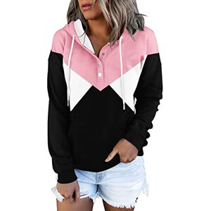 HZMM Hoodies Female Womens Color Block Hoodies Tops Long Sleeve Casual Drawstring Button Down Pullover Sweatshirt With Pocket Recycled Polyester Pajamas, XL