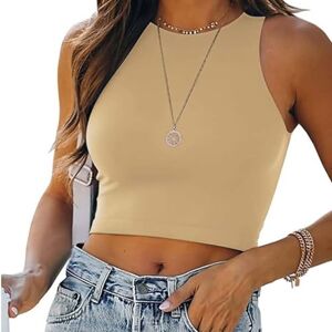 Asiyan T-Shirt Women's Crop Top Short Sleeve Women's Summer Sexy Shirt Summer Women Plain Crop Top Streetwear Casual Slim Top T Shirt Short Sleeve Elegant Shirts Womens Casual ( Color : Khaki , Size : XL )