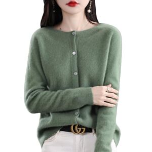 TeysHa Women's Cashmere Cardigan Sweater,Wool Crew Neck Button Down Long Sleeve Cardigan Sweater,Soft Warm Knit Elastic Jumpers (Pine Green,X-Large)
